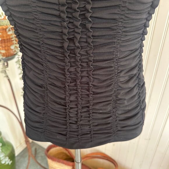 White House Black Market Basic Solid black Sleeveless Top scrunched S - Picture 6 of 9